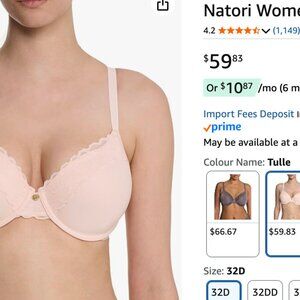 Natori Bra, Blush, 32D, New